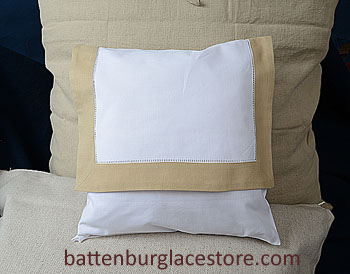 Envelope Pillow. 12 inches. White with SAFARI / TAUPE color trim